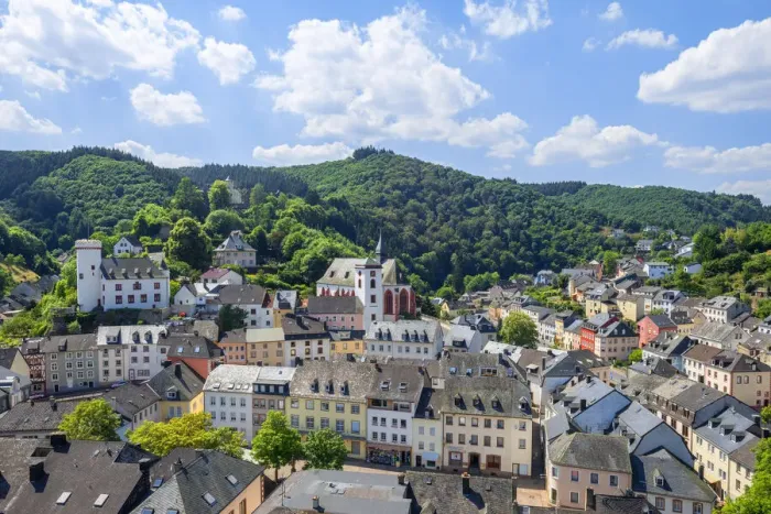 Framed Print : Neuerburg manse, church and castle, Eifel, Rhineland-Palatinate, Germany Framed Print : Neuerburg manse, church and castle, Eifel, Rhineland-Palatinate, Germany