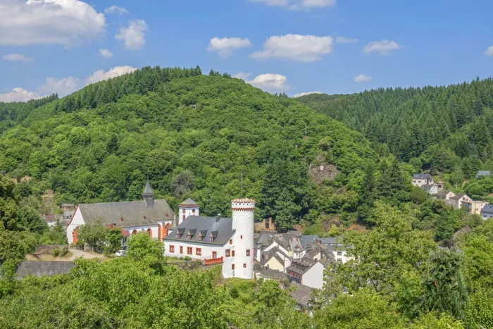 Framed Print : Neuerburg manse and church, Eifel, Rhineland-Palatinate, Germany Framed Print : Neuerburg manse and church, Eifel, Rhineland-Palatinate, Germany