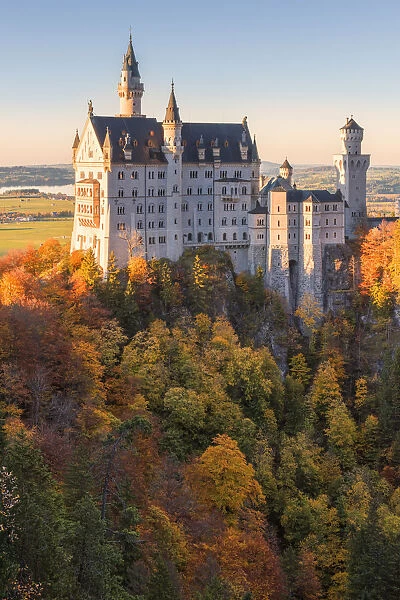 Neuschwanstein Castle in Autumn at sunset Europe, Germany, Bavaria, southwest Bavaria