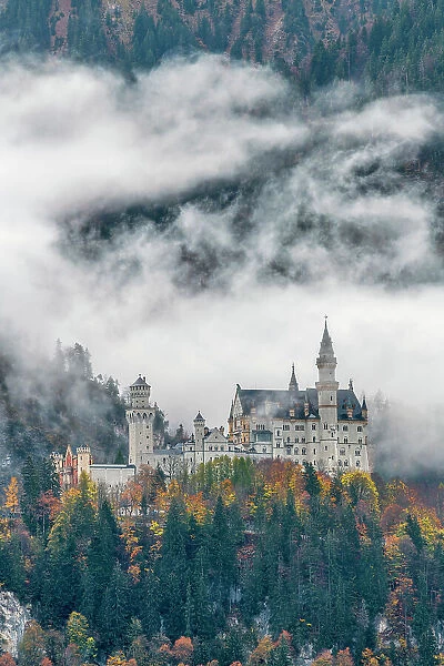 Neuschwanstein Castle in Mist, Fussen, Bavaria, Germany