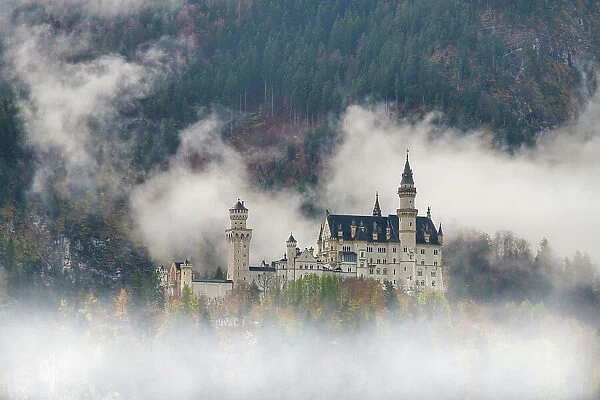 Neuschwanstein Castle in Mist, Schwangau, Bavaria, Germany