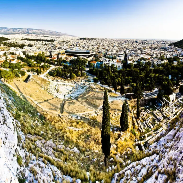 Framed Print : New Acropplis Museum & City Overview from the Acropolis, Plaka, Athens, Greece Framed Print : New Acropplis Museum & City Overview from the Acropolis, Plaka, Athens, Greece