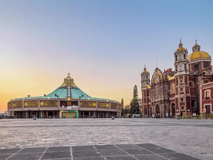 Framed Print : New and Old Basilicas of Guadalupe at sunset, Plaza de las Americas, Villa de Guadalupe, Mexico City, Mexico Framed Print : New and Old Basilicas of Guadalupe at sunset, Plaza de las Americas, Villa de Guadalupe, Mexico City, Mexico