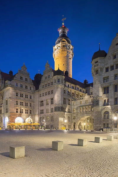 New Town Hall (Neues Rathaus) at dusk, Leipzig, Saxony, Germany