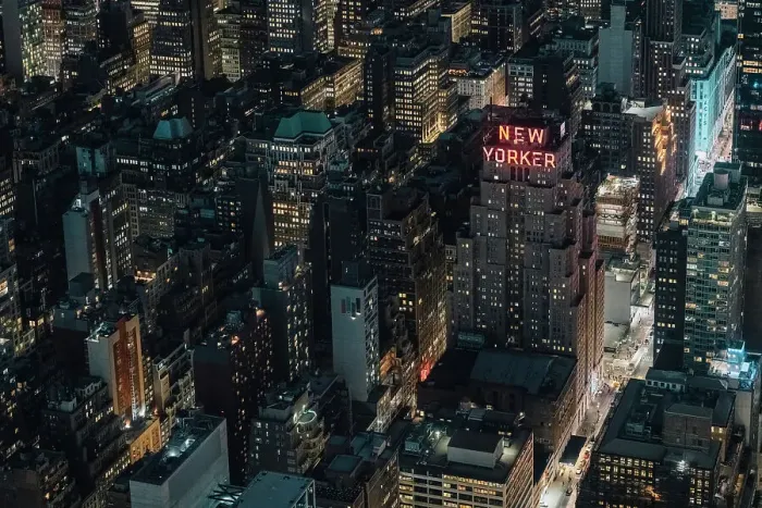 Framed Print : New York Skyline at night, the New Yorker sign, New York City, USA Framed Print : New York Skyline at night, the New Yorker sign, New York City, USA