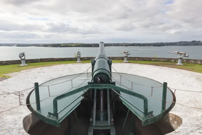 Framed Print : New Zealand, North Island, Auckland, Devnonport, 19th century disappearing gun, artillery