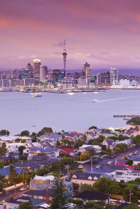 Framed Print : New Zealand, North Island, Auckland, skyline view from Devonport, dawn Framed Print : New Zealand, North Island, Auckland, skyline view from Devonport, dawn