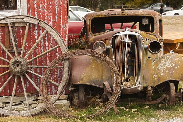 New Zealand, South Island, Canterbury, Burkes Pass, antique car