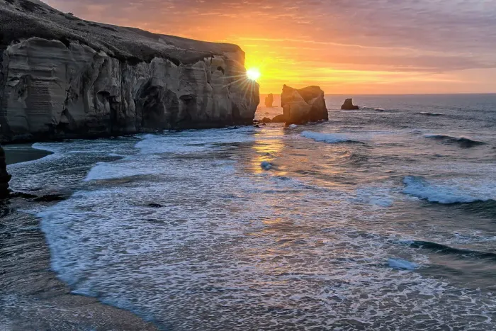 Framed Print : New Zealand, South Island, Dunedin, Tunnel Beach, sunrise