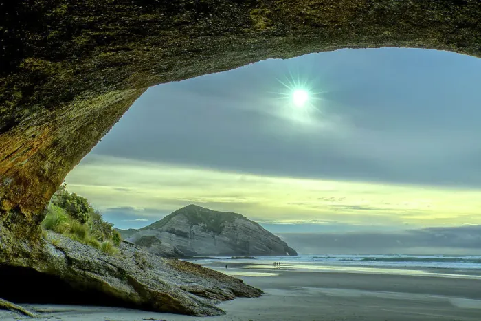 Framed Print : New Zealand, South Island, Farwell Spit, Wharariki Beach, sea cave Framed Print : New Zealand, South Island, Farwell Spit, Wharariki Beach, sea cave