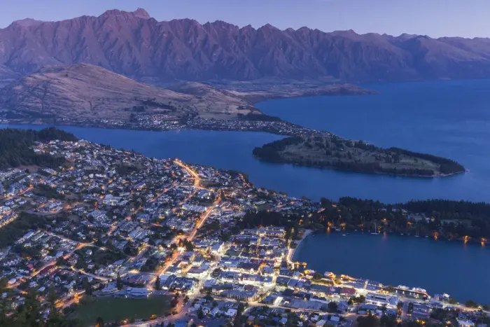 Framed Print : New Zealand, South Island, Otago, Queenstown, elevated town view with The Remarkables