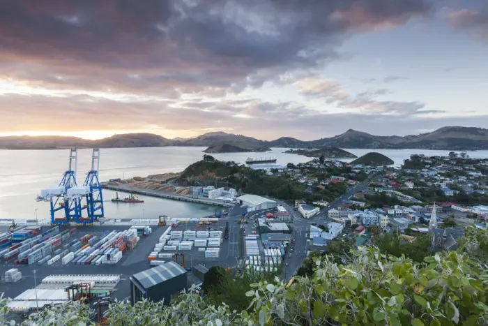 Framed Print : New Zealand, South Island, Otago, Port Chalmers, elevated port view, dawn Framed Print : New Zealand, South Island, Otago, Port Chalmers, elevated port view, dawn
