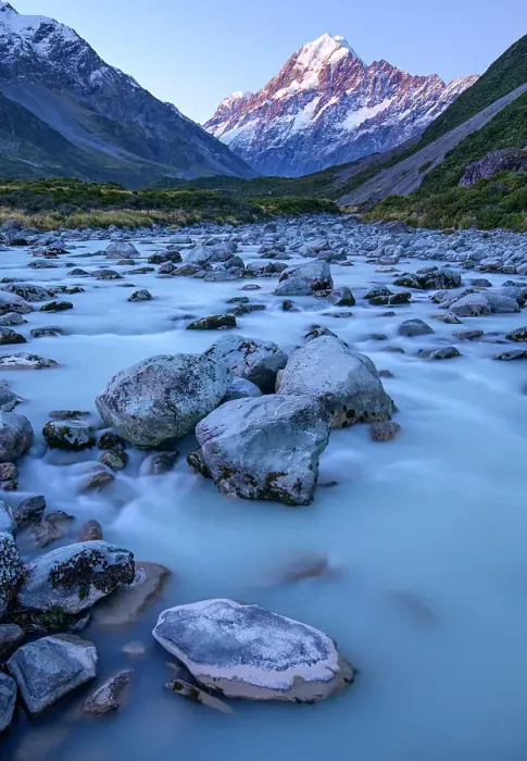 Framed Print : New Zealand, South Island, Southern Alps, Mount Cook National Park, Aoraki, Mount Cook and Hooker river Framed Print : New Zealand, South Island, Southern Alps, Mount Cook National Park, Aoraki, Mount Cook and Hooker river