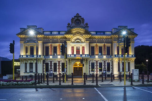 New Zealand, South Island, Southland, Invercargill, Town Hall and Theater, dusk
