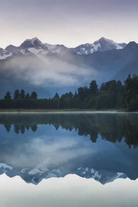 Framed Print : New Zealand, South Island, West Coast, Fox Glacier Village, Lake Matheson, reflection Framed Print : New Zealand, South Island, West Coast, Fox Glacier Village, Lake Matheson, reflection