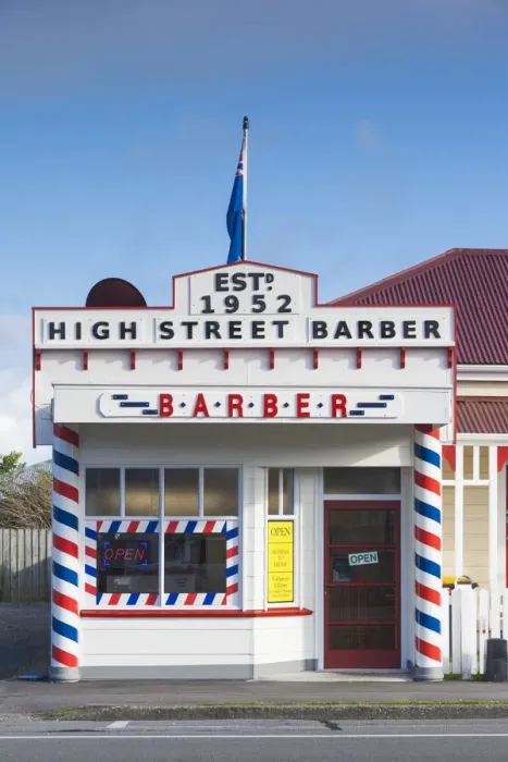Framed Print : New Zealand, South Island, West Coast, Greymouth, barber shop Framed Print : New Zealand, South Island, West Coast, Greymouth, barber shop