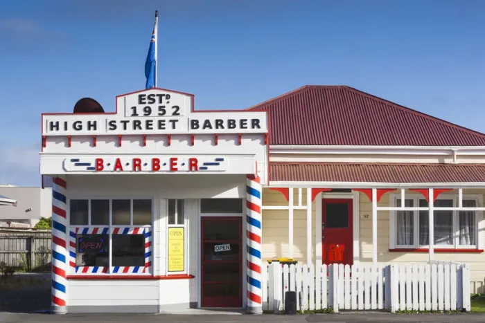 Framed Print : New Zealand, South Island, West Coast, Greymouth, barber shop Framed Print : New Zealand, South Island, West Coast, Greymouth, barber shop