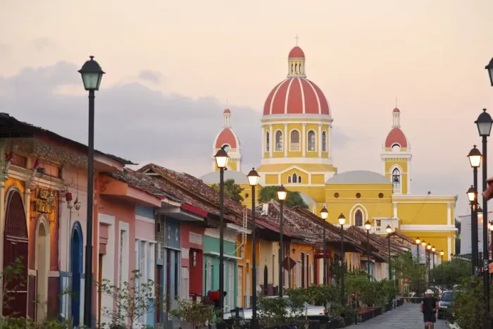 Framed Print : Nicaragua, Granada, Calle La Calzada and Cathedral de Granada