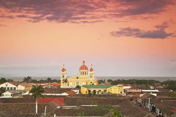 Nicaragua, Granada, View of Cathedral de Granada from Iglesia de la Merced