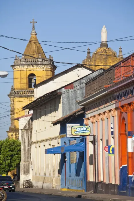 Framed Print : Nicaragua, Leon, Street leading to Iglesia De La Recoleccion