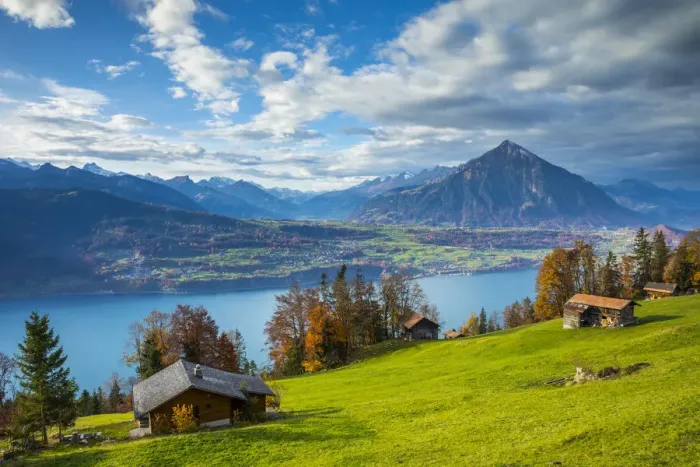 Framed Print : Niesen mountain and Lake Thun, Berner Oberland, Switzerland