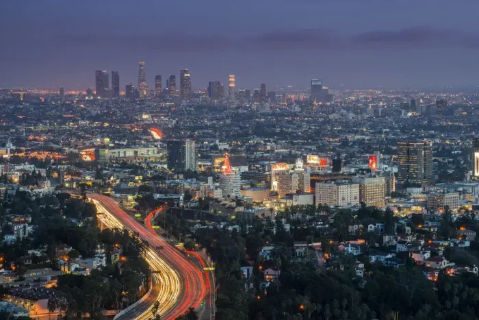 Framed Print : Night city skyline, Los Angeles, California, USA Framed Print : Night city skyline, Los Angeles, California, USA