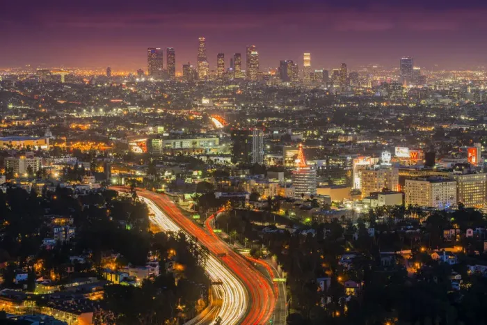 Framed Print : Night city skyline, Los Angeles, California, USA Framed Print : Night city skyline, Los Angeles, California, USA