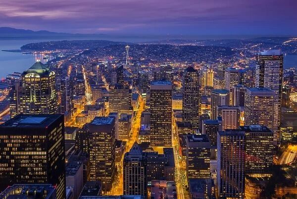 Night downtown skyline, Seattle, Washington, USA