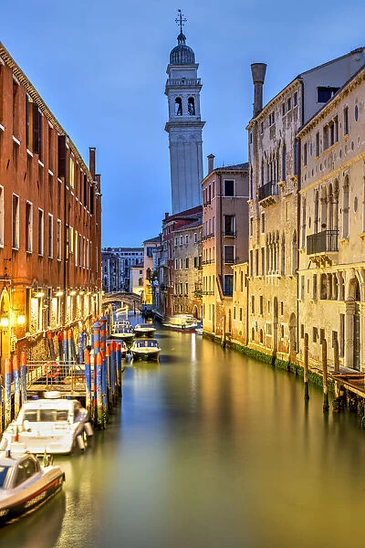 Night picturesque view of a water canal, Venice, Veneto, Italy