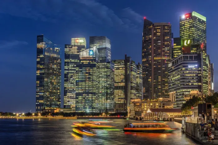 Framed Print : Night skyline, Downtown Core, Singapore Framed Print : Night skyline, Downtown Core, Singapore
