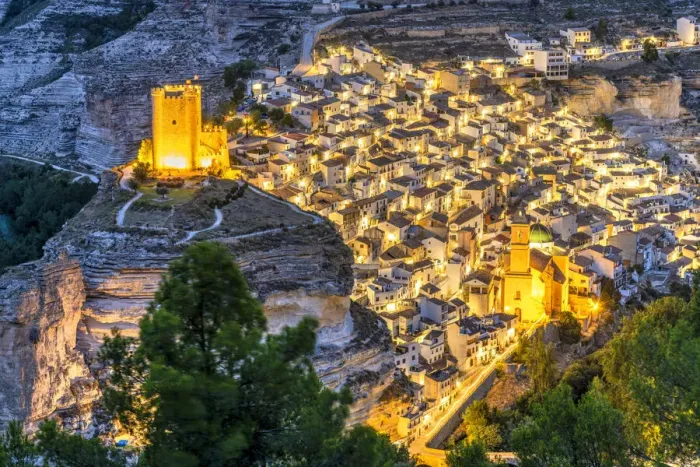 Framed Print : Night view of Alcala del Jucar, Castilla-La Mancha, Spain Framed Print : Night view of Alcala del Jucar, Castilla-La Mancha, Spain
