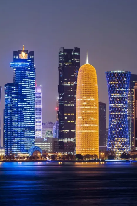 Framed Print : Night view of the business district skyline, Doha, Qatar Framed Print : Night view of the business district skyline, Doha, Qatar
