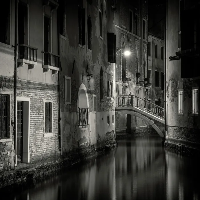Framed Print : Night view of a side canal and bridge, Venice, Italy, Europe Framed Print : Night view of a side canal and bridge, Venice, Italy, Europe