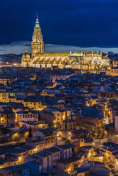 Night view of the Cathedral of Toledo, Castile La Mancha, Spain