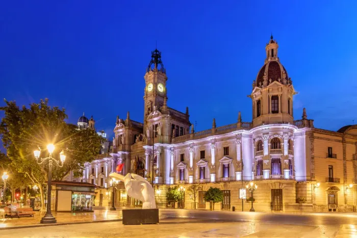 Framed Print : Night view over City Hall building, Plaza del Ayuntamiento square, Valencia Framed Print : Night view over City Hall building, Plaza del Ayuntamiento square, Valencia