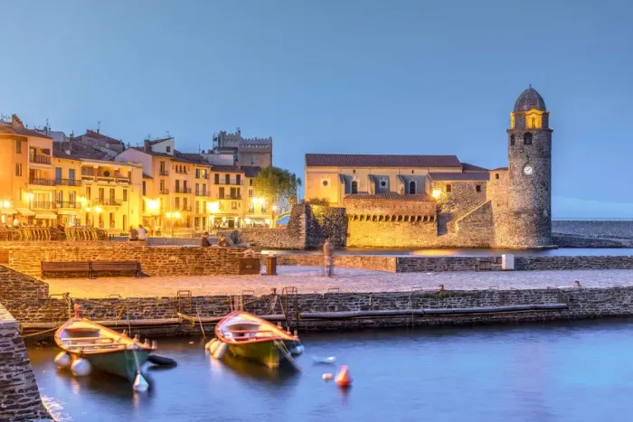 Framed Print : Night view of Collioure, Pyrenees-Orientales, France Framed Print : Night view of Collioure, Pyrenees-Orientales, France