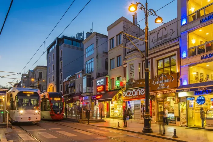 Framed Print : Night view of Divanyolu Street in Sultanhamet district, Istanbul, Turkey Framed Print : Night view of Divanyolu Street in Sultanhamet district, Istanbul, Turkey