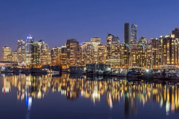 Framed Print : Night view of downtown skyline, Vancouver, British Columbia, Canada Framed Print : Night view of downtown skyline, Vancouver, British Columbia, Canada