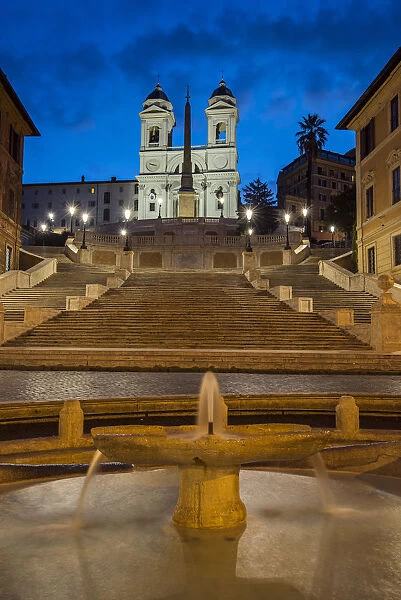 Night view of Fontana della Barcaccia and Spanish Steps, Piazza di Spagna, Rome, Lazio