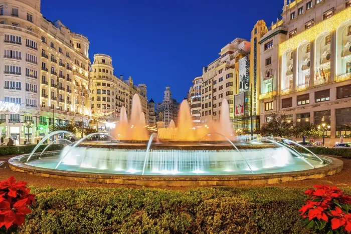 Framed Print : Night view of the fountain in Plaza del Ayuntamiento, Valencia, Valencian Community, Spain Framed Print : Night view of the fountain in Plaza del Ayuntamiento, Valencia, Valencian Community, Spain
