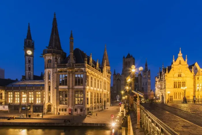 Framed Print : Night view of Ghent, East Flanders, Belgium
