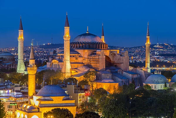 Night top view over Hagia Sophia, Sultanahmet, Istanbul, Turkey