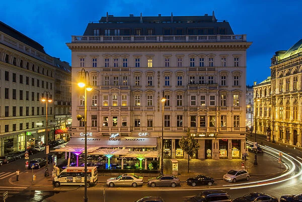 Night view of the Hotel Sacher, Vienna, Austria