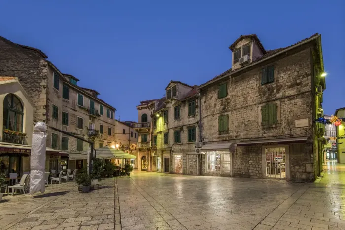 Framed Print : Night view of the medieval Brace Radic square, Split, Dalmatia, Croatia Framed Print : Night view of the medieval Brace Radic square, Split, Dalmatia, Croatia
