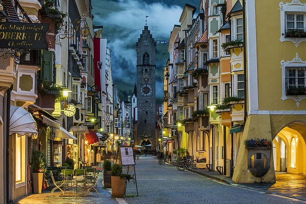 Night view of the old town with Zwolferturm medieval tower, Vipiteno - Sterzing, South