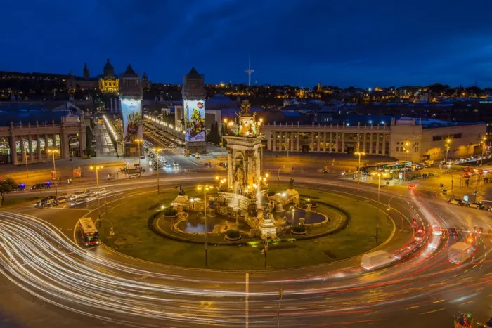 Framed Print : Night view of Plaza de Espana, Barcelona, Catalonia, Spain Framed Print : Night view of Plaza de Espana, Barcelona, Catalonia, Spain