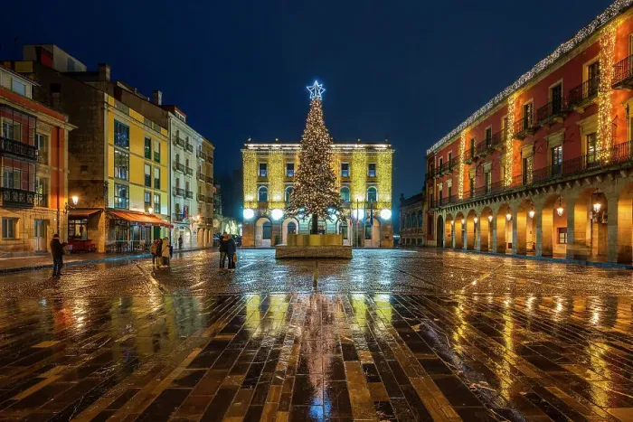 Framed Print : Night view of Plaza Mayor decorated with Christmas lights, Gijon, Asturias, Spain Framed Print : Night view of Plaza Mayor decorated with Christmas lights, Gijon, Asturias, Spain
