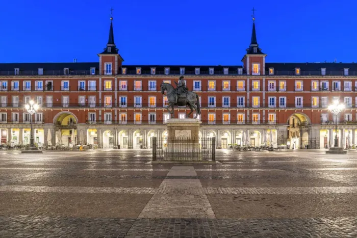 Framed Print : Night view of Plaza Mayor, Madrid, Community of Madrid, Spain Framed Print : Night view of Plaza Mayor, Madrid, Community of Madrid, Spain