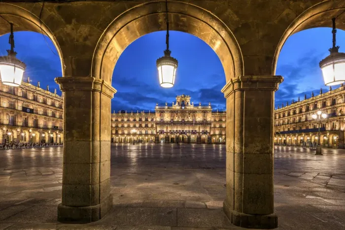 Framed Print : Night view of Plaza Mayor, Salamanca, Castile and Leon, Spain