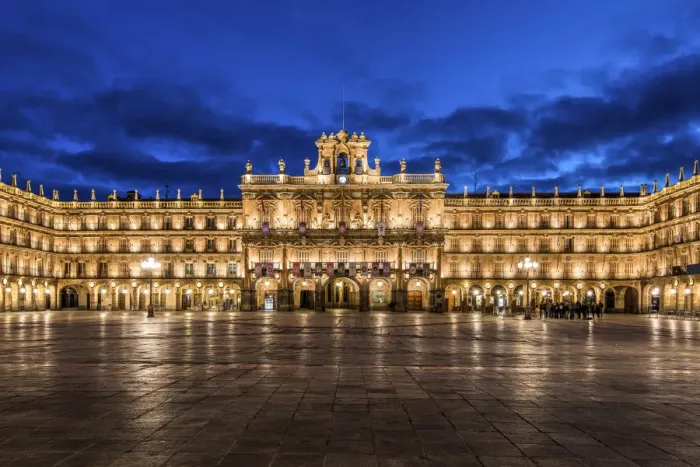 Framed Print : Night view of Plaza Mayor, Salamanca, Castile and Leon, Spain